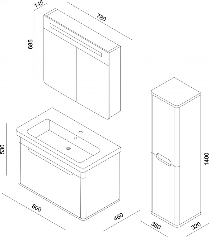 Ormarić LINEART WING 800 white sa lavaboom