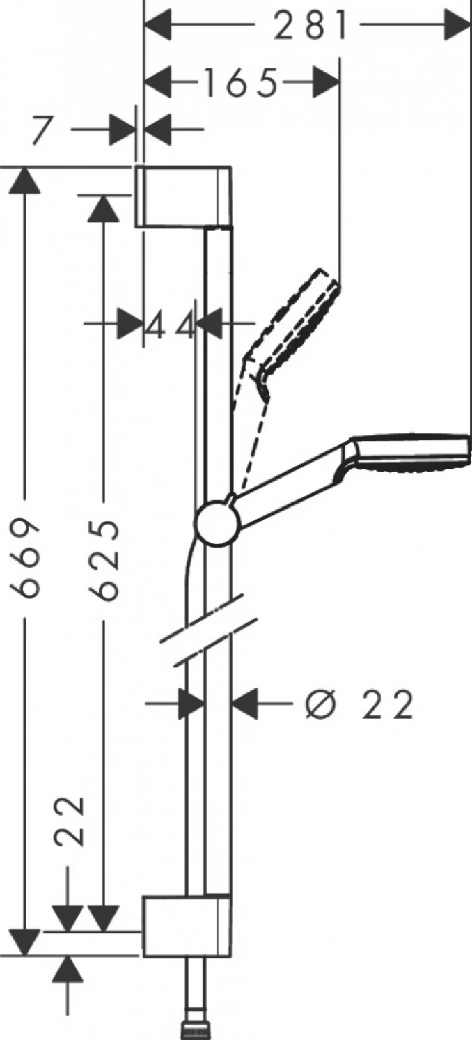 Klizna šipka + ruža + crijevo CROMETTA UNICA 0,65cm 26533400