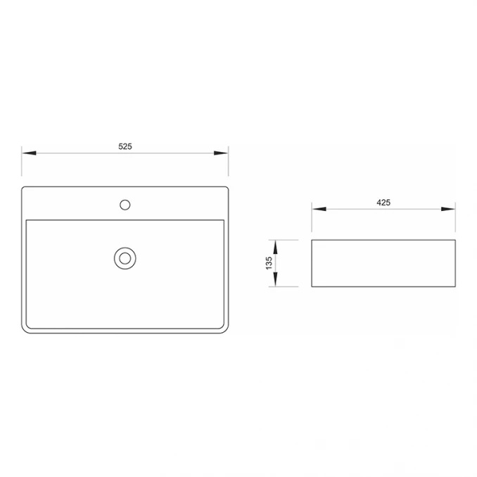 Nadgradni lavabo 7002CM 600x425x135 sa otvorom za slavinu mat crna