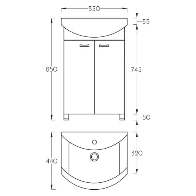 Toaletni ormaric KLASIK 55cm sa lavaboom 0094