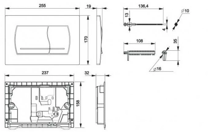 Taster DUAL PLATE 52 HROM za ugradni vodokotlic  ROCA NEW RO890115081