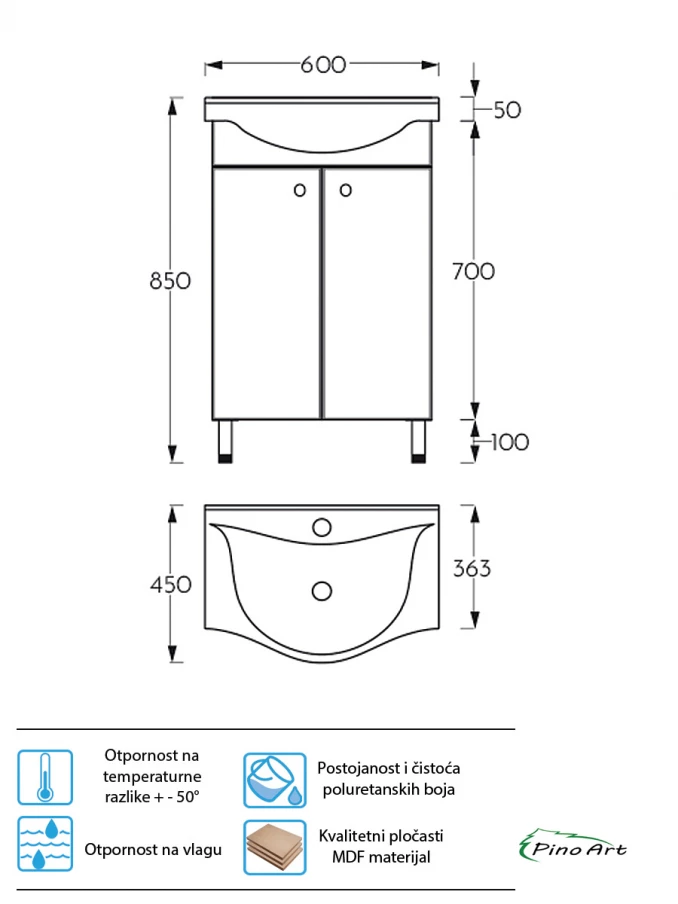 Toaletni ormarić sa lavaboom LINK 60cm 0566