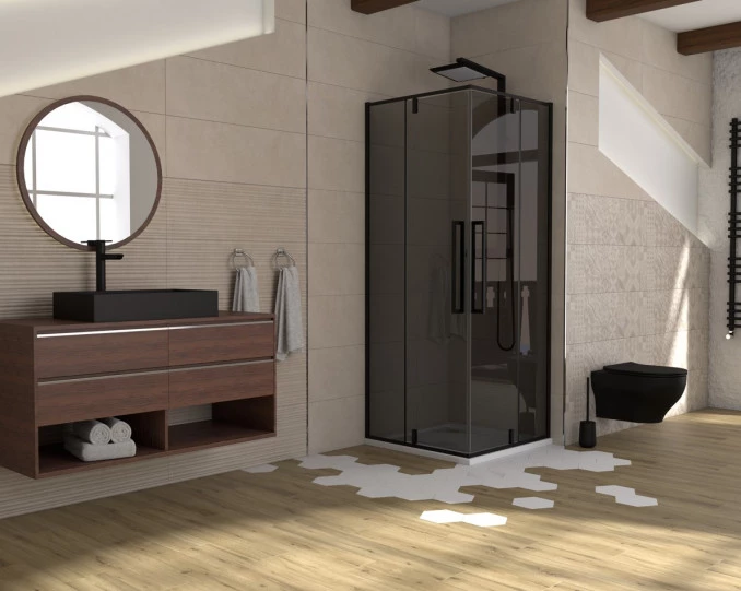 Tuš kabina kvadratna 90x90x200 6mm ABSOLUT BLACK  sa pivot vratima C-02-B6190