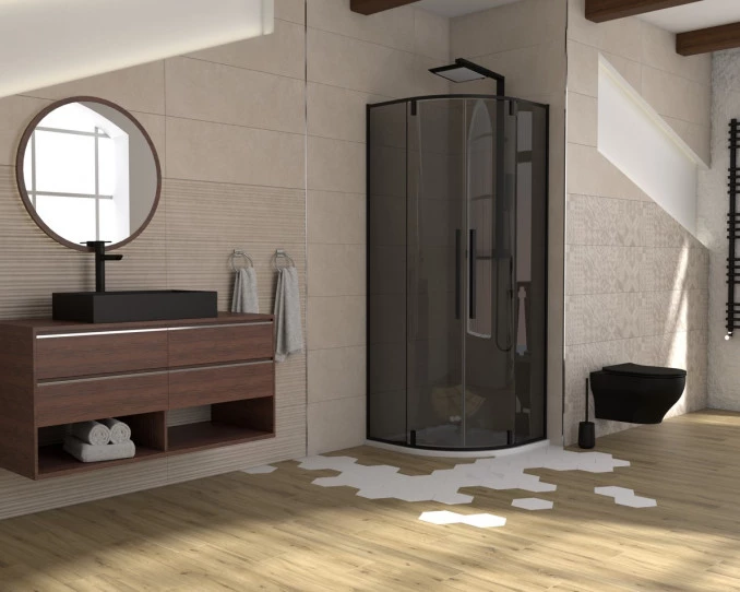 Tuš kabina polukružna R80x200 6mm ABSOLUT BLACK sa pivot vratima C-02-B6280