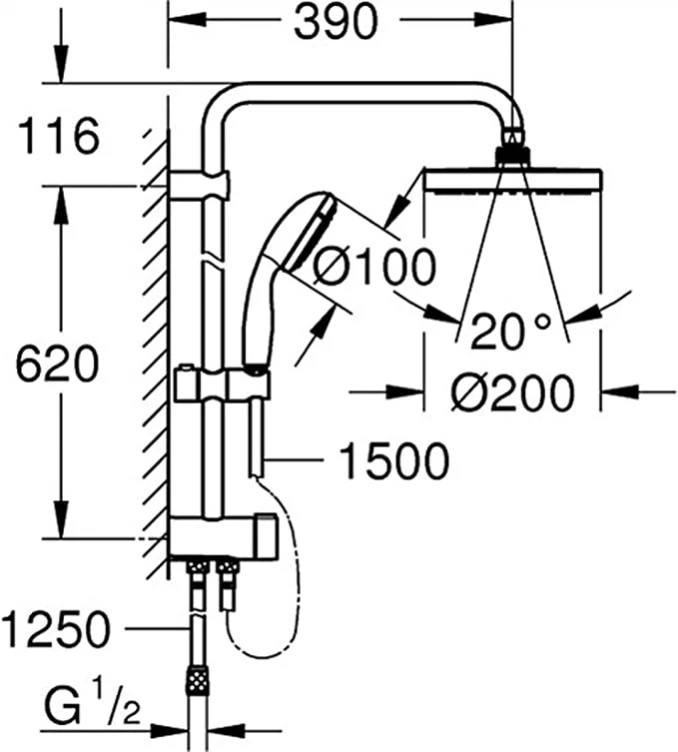 Usponski tuš tempesta system 200 GROHE 27389002