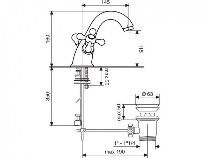 Baterija EMMEVI DECO dvorucna za lavabo zlato OR12013