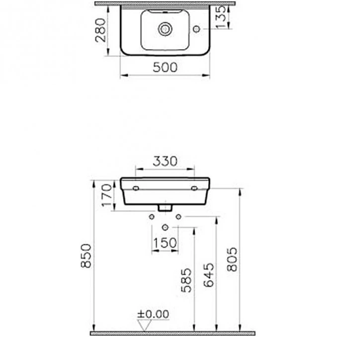Lavabo VITRA S50 compact 50x28 cm lijevi 5344B003-0028