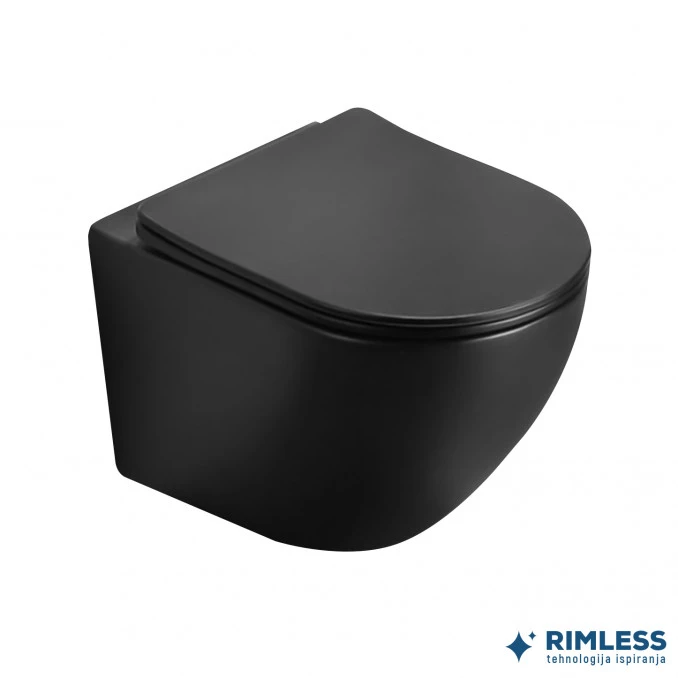 WC šolja konzolna PERLA compact rimless MAT CRNA sa duroplast soft close WC daskom (MWH200MB)