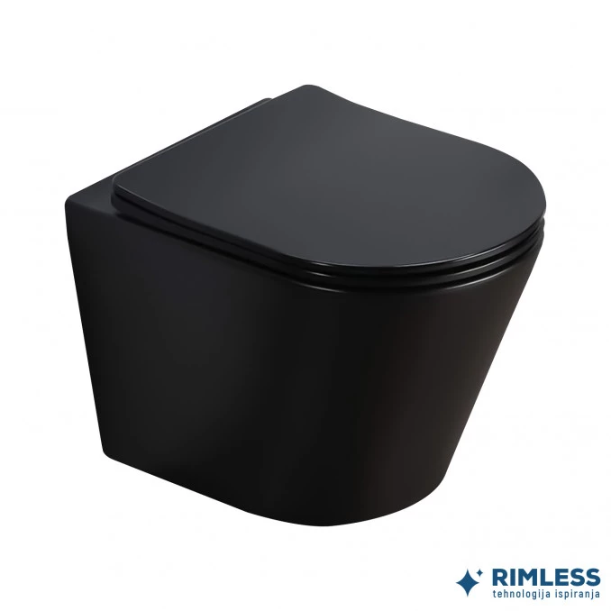 WC šolja konzolna PURE compact rimless MAT CRNA sa duroplast soft close WC daskom (MH300MB)