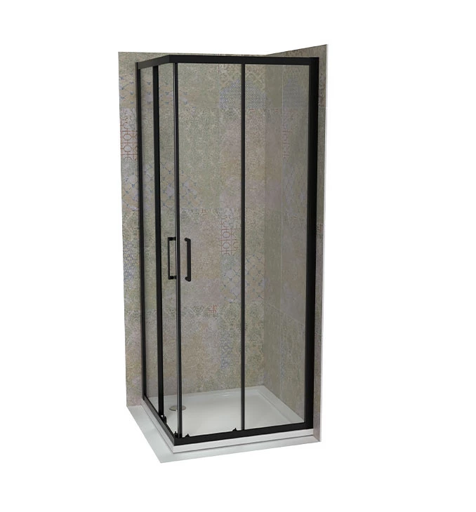 Tuš kabina kvadratna 90x90x195 6mm ATLAS BLACK providna C-02-B43K900