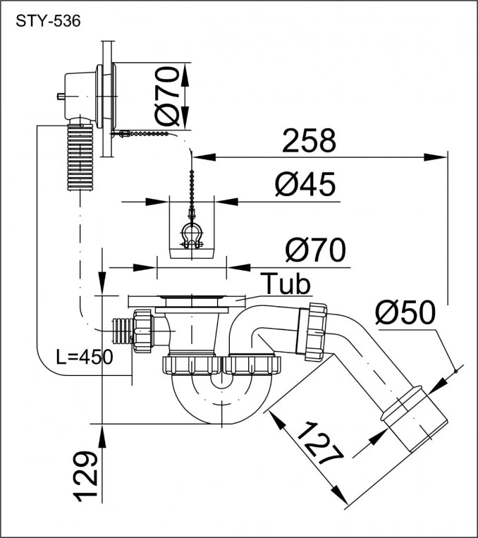Sifon za kadu sa lancicem komplet STY-536