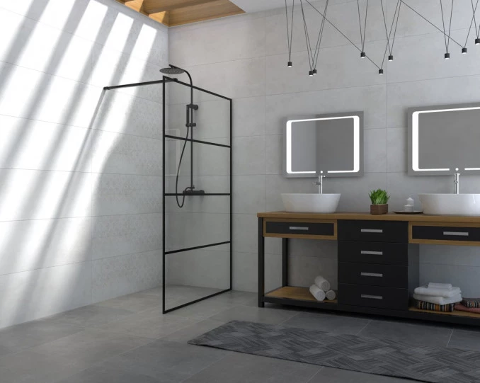 Paravan Walk-in 90x200 8mm COPEN MONTE BLACK C-02-SB90