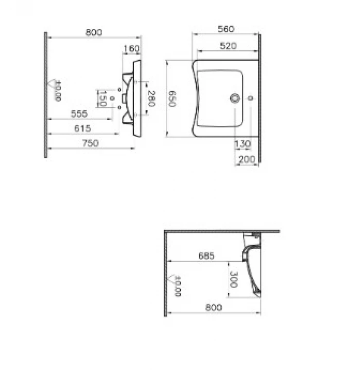 Lavabo VITRA 65x56cm bez preliva za posebne potrebe