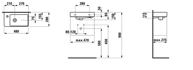 Lavabo LAUFEN PRO S lijevi 48x28 LA8159550001041