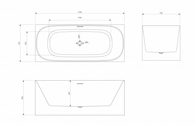 Kada samostojeca COPEN INGRID 1700x750x585mm mat crna/mat bijela C-08-L2004MB/MW