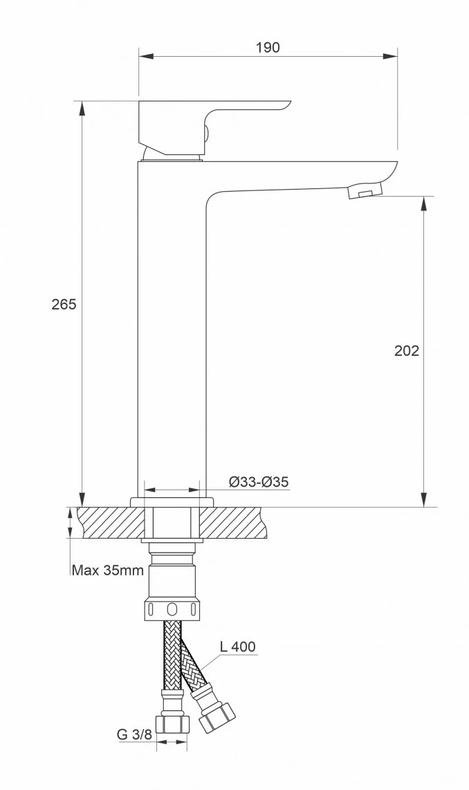 Baterija STELA za lavabo visoka mat crna 2422