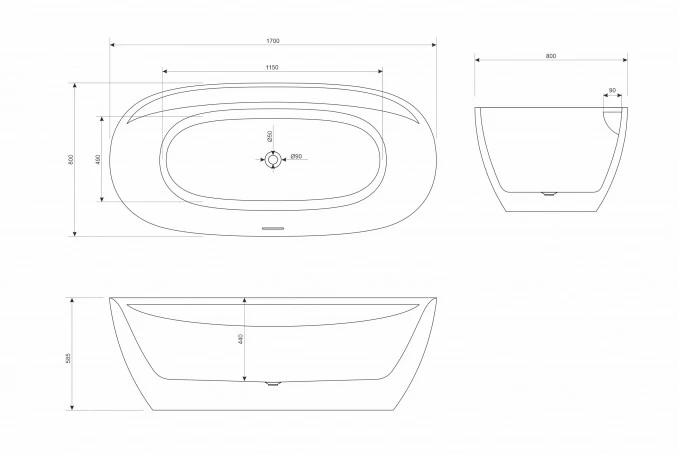 Kada samostojeca COPEN LAUREN 1700x800x585mm sjajna bijela C-08-2003W