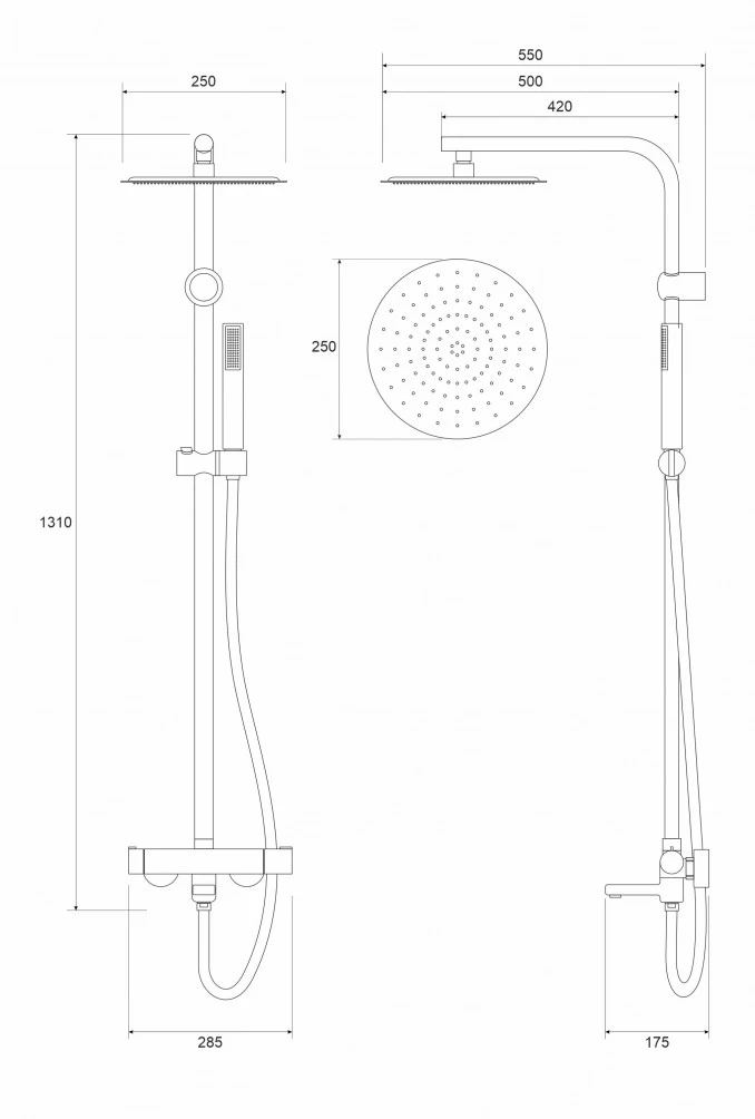 Baterija i usponski tuš sa izlivom COPEN NOOK mat crna okrugli set C-01-110MB
