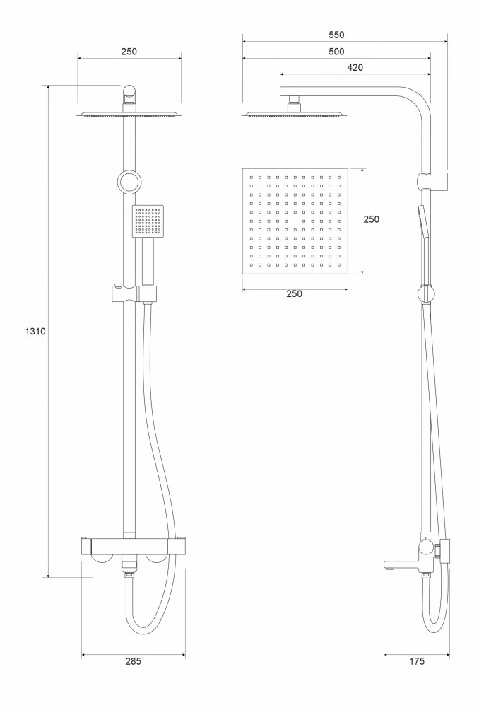 Baterija i usponski tuš sa izlivom COPEN NOOK hrom cetvrtasti set C-01-111CR