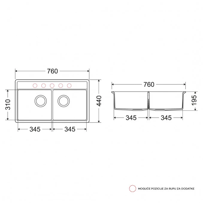 Granitna sudopera MILO METRO 76x44 Pure sand sa sifonom dupla MET.P.2KBO
