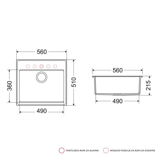 Granitna sudopera MILO RETTO 56x51 Diamond grey sa sifonom RET.D.1KBO