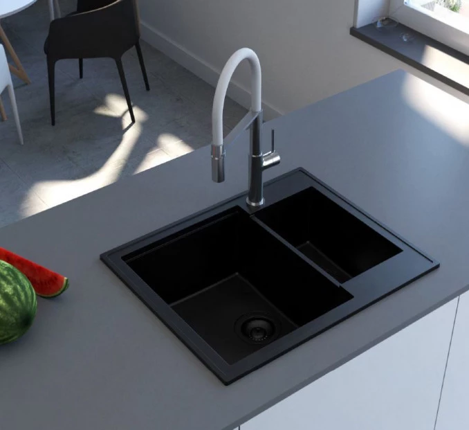 Granitna sudopera MILO RETTO 61x50 Lava stone sa sifonom dupla RET.L.5KBO