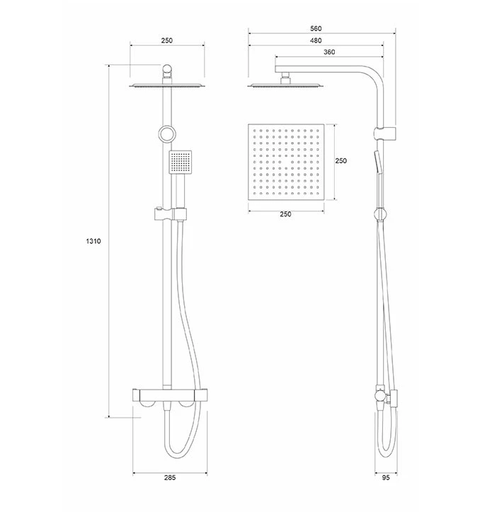 Usponski tuš COPEN NOOK mat crna cetvrtasti set C-01-113MB