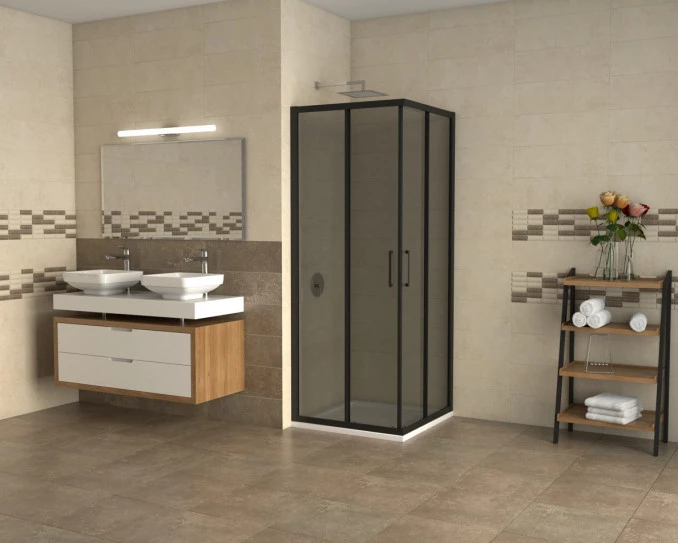 Tuš kabina kvadratna 90x90x195 6mm ATLAS BLACK grey C-02-B4910