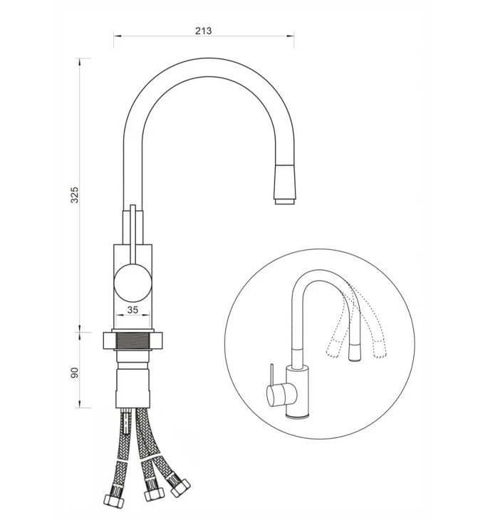 Baterija TUBO DARK ELEGANCE za sudoberu sa 3 cijevi gibljiva lula mat crna 6150-3B