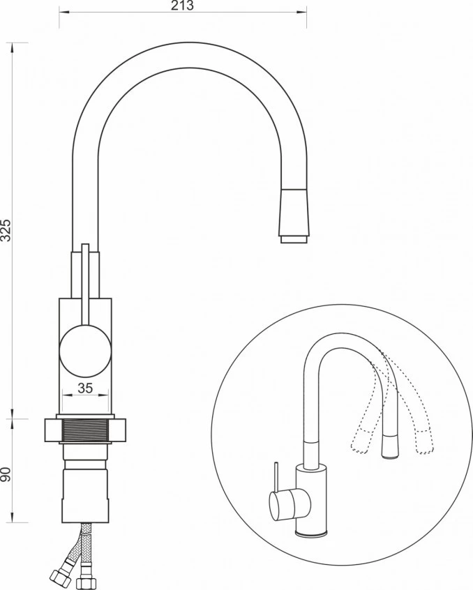 Baterija TUBO DARK ELEGANCE za sudoberu sa 2 cijevi gibljiva lula mat crna 6150B