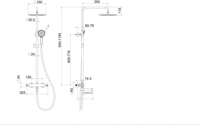 Baterija termostatska COPEN CoolTouch sa pomicnom lulom i usponskim tušem hrom C-01-503CR
