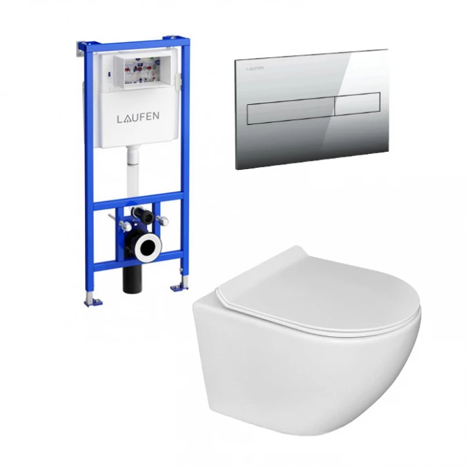 Vodokotlic ugradni LAUFEN mat hrom set sa wc šoljom OPTIMO i wc daskom SET02