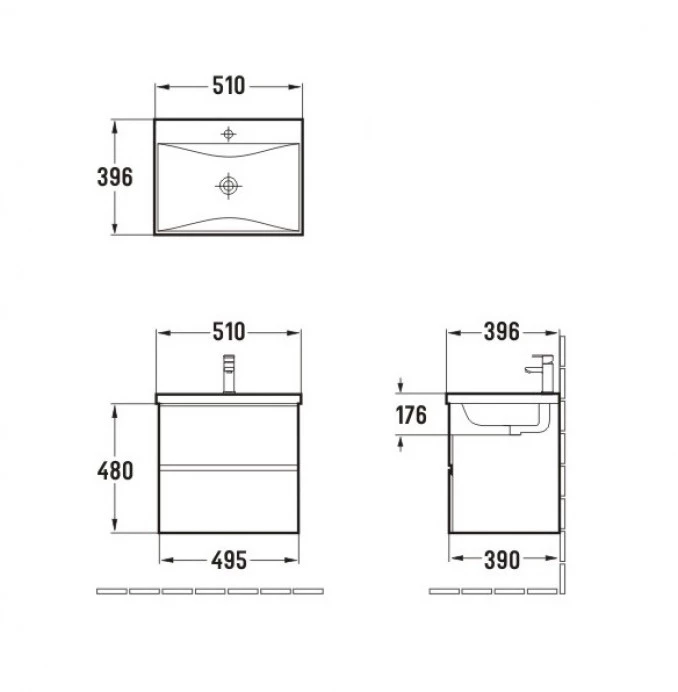 Toaletni ormaric UNILINE LUMA 50cm sa lavaboom 2 ladice soft close 510x396x480 UL502-2FSW