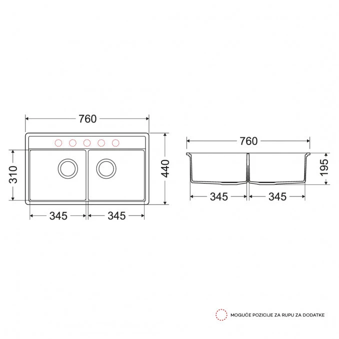 Granitna sudopera MILO METRO 76x44 Cappuccino sa sifonom dupla MET.33.2KBO
