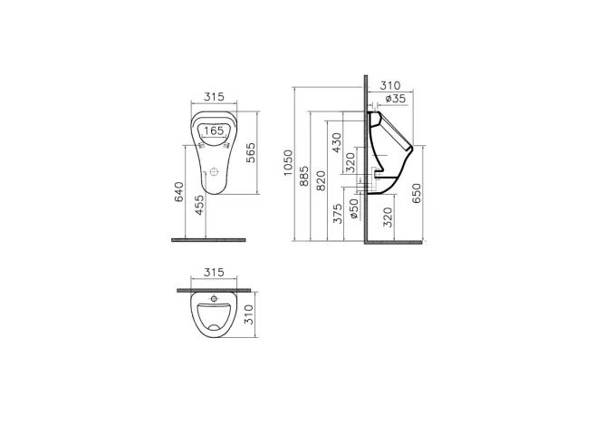 Pisoar VITRA ARKITEKT sa spoljašnjim dovodom ( komplet set )