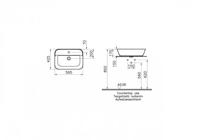 Lavabo nadgradni 60 cm VITRA GEO sa otvorom za slavinu 7426B003-0001