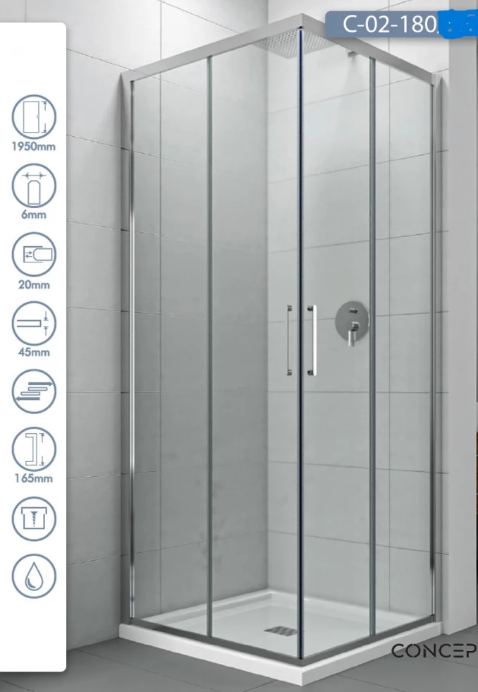 Tuš kabina kvadratna 80x80x195 6mm ATLAS C-02-180