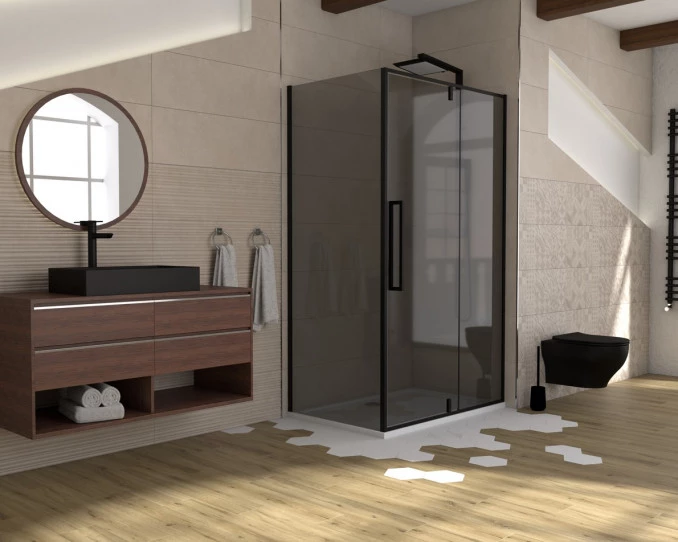 Tuš paravan 100x200 6mm COPEN ABSOLUT BLACK pivot vrata C-02-B6100