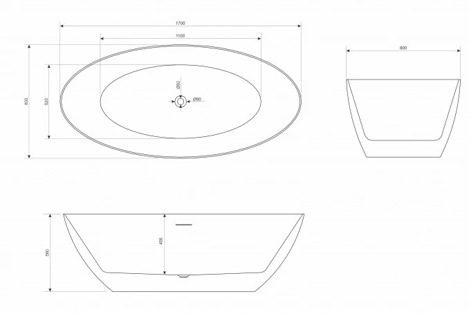Kada samostojeca COPEN RITA 1700x800x580mm mat crna C-08-1007MB