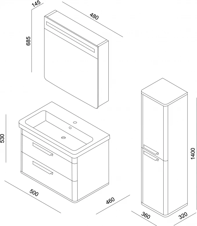 Ormarić LINEART EFES 500 white sa lavaboom