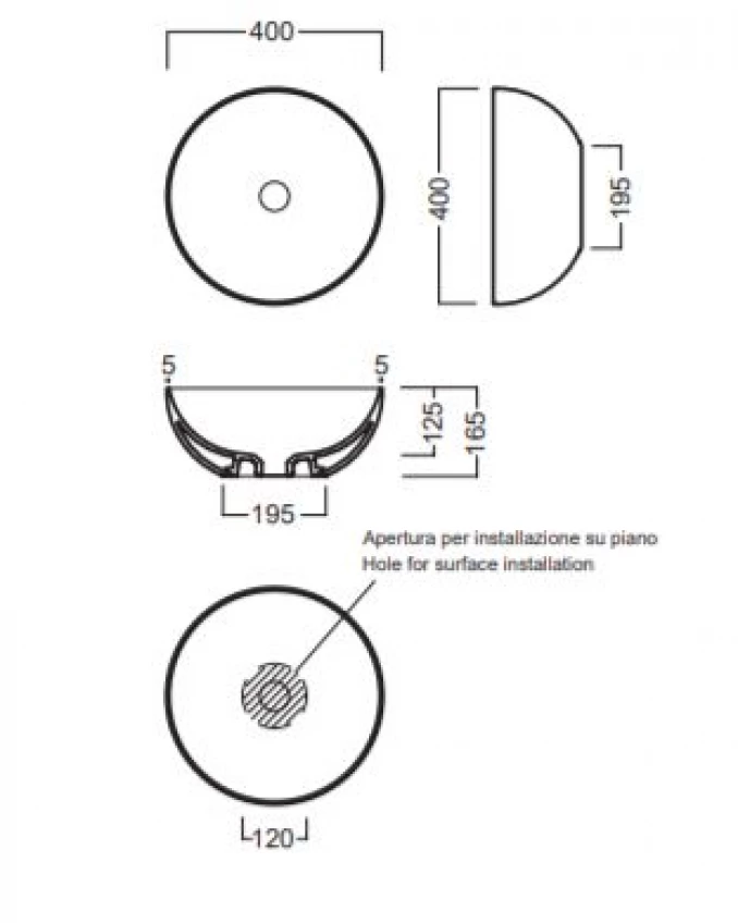 Lavabo nadgradni HATRIA HAPPYHOUR SLIM 06:00 fi400x165mm mat crni