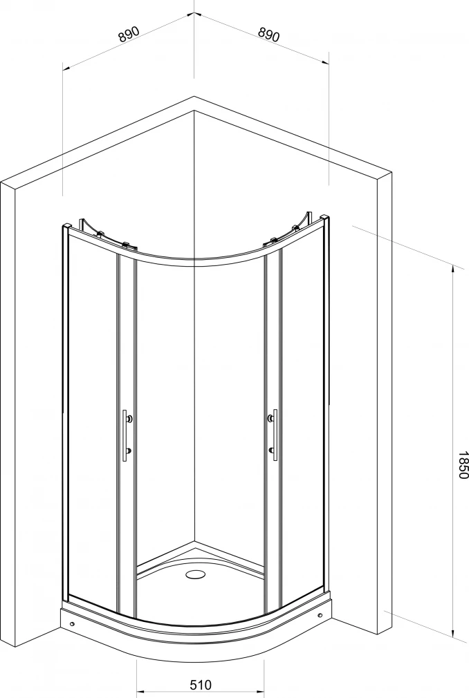 Tuš kabina polukružna 90x90x185 5mm staklo sa kvadratićima